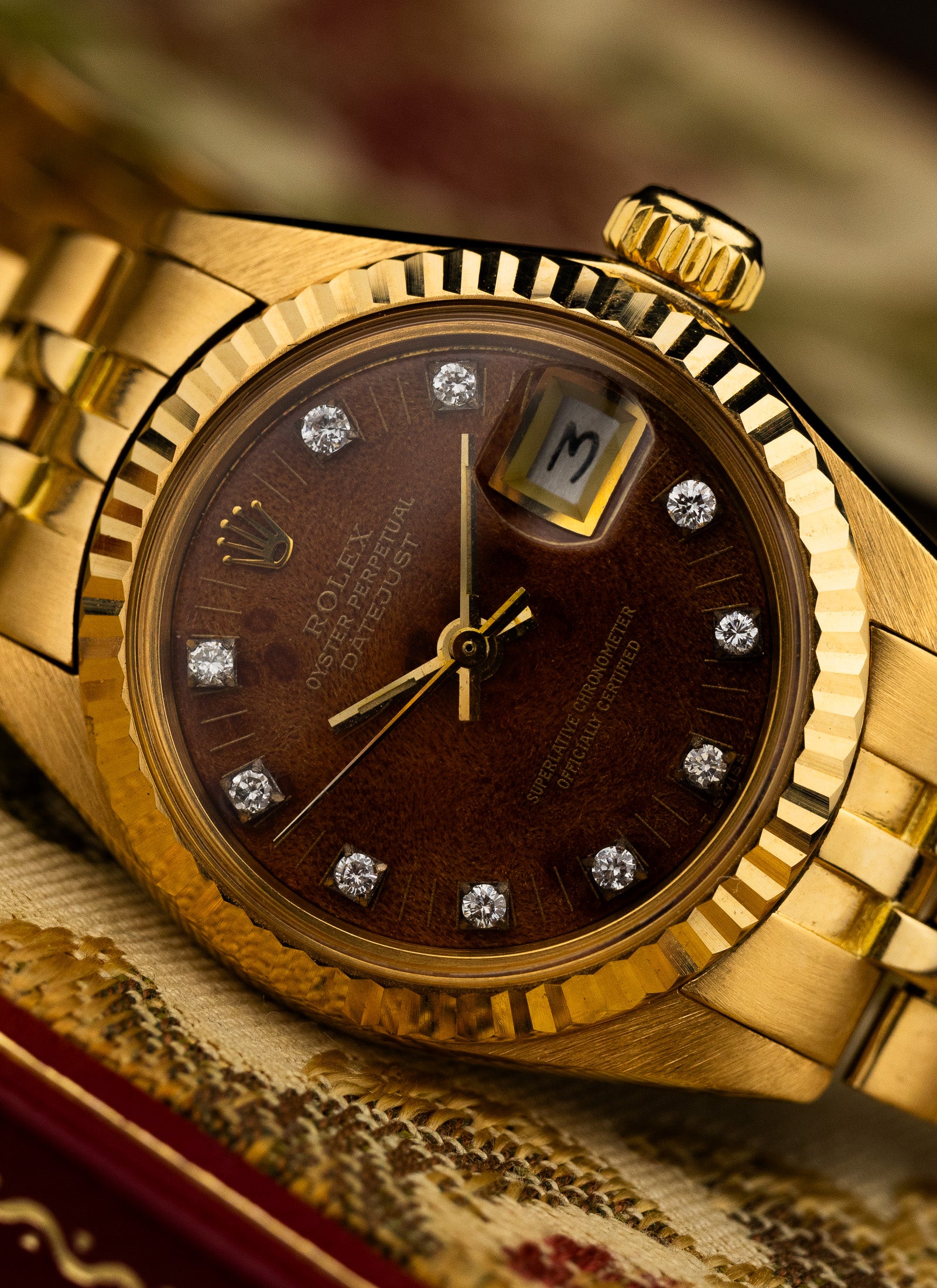 1979 18K Lady Rolex Datejust Wooden Diamonds Dial 6917 Serviced Box