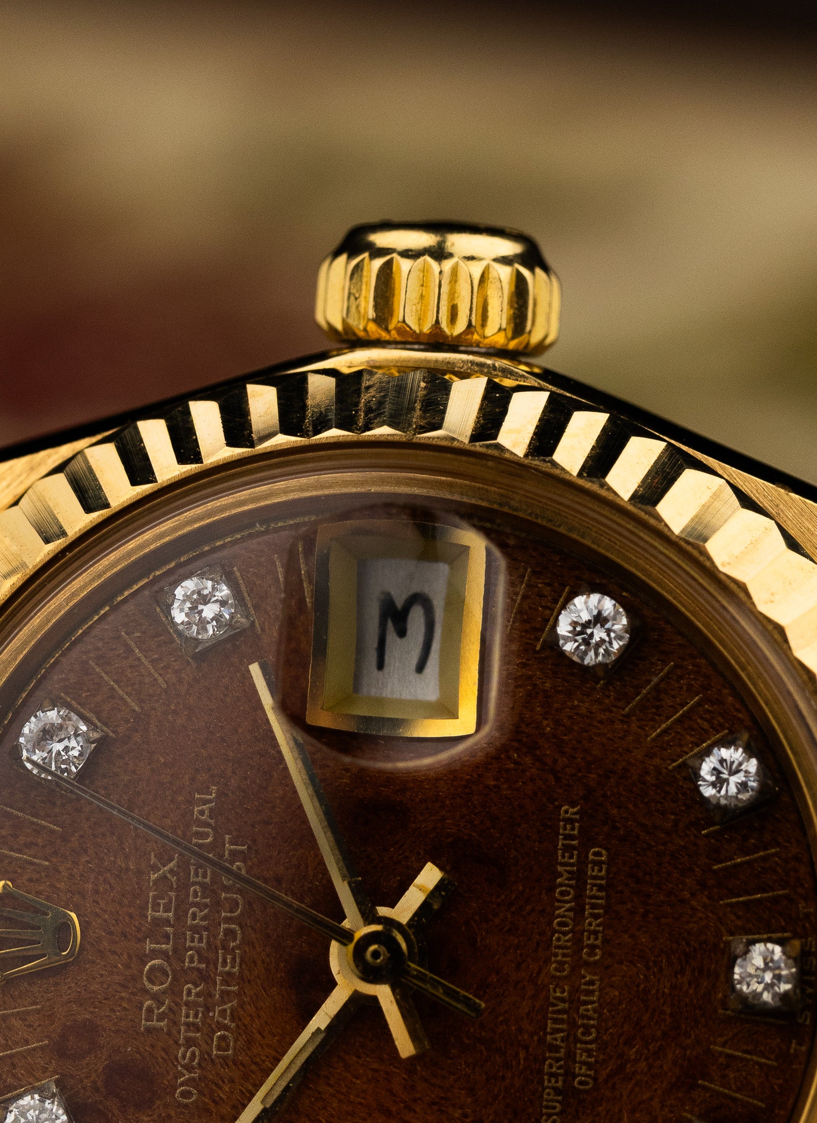 1979 18K Lady Rolex Datejust Wooden Diamonds Dial 6917 Serviced Box