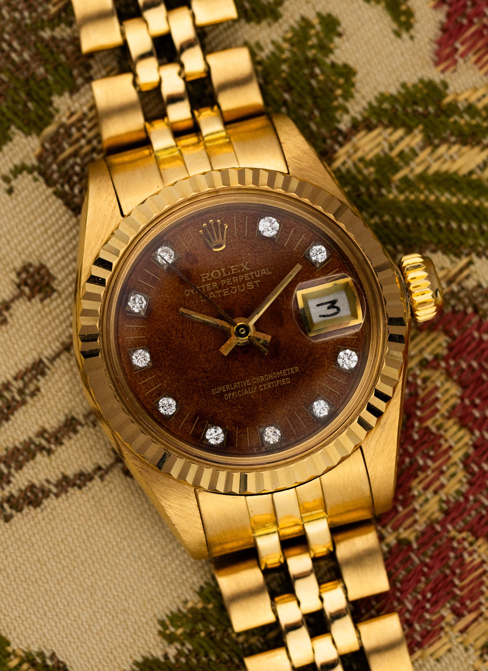 1979 18K Lady Rolex Datejust Wooden Diamonds Dial 6917 Serviced Box