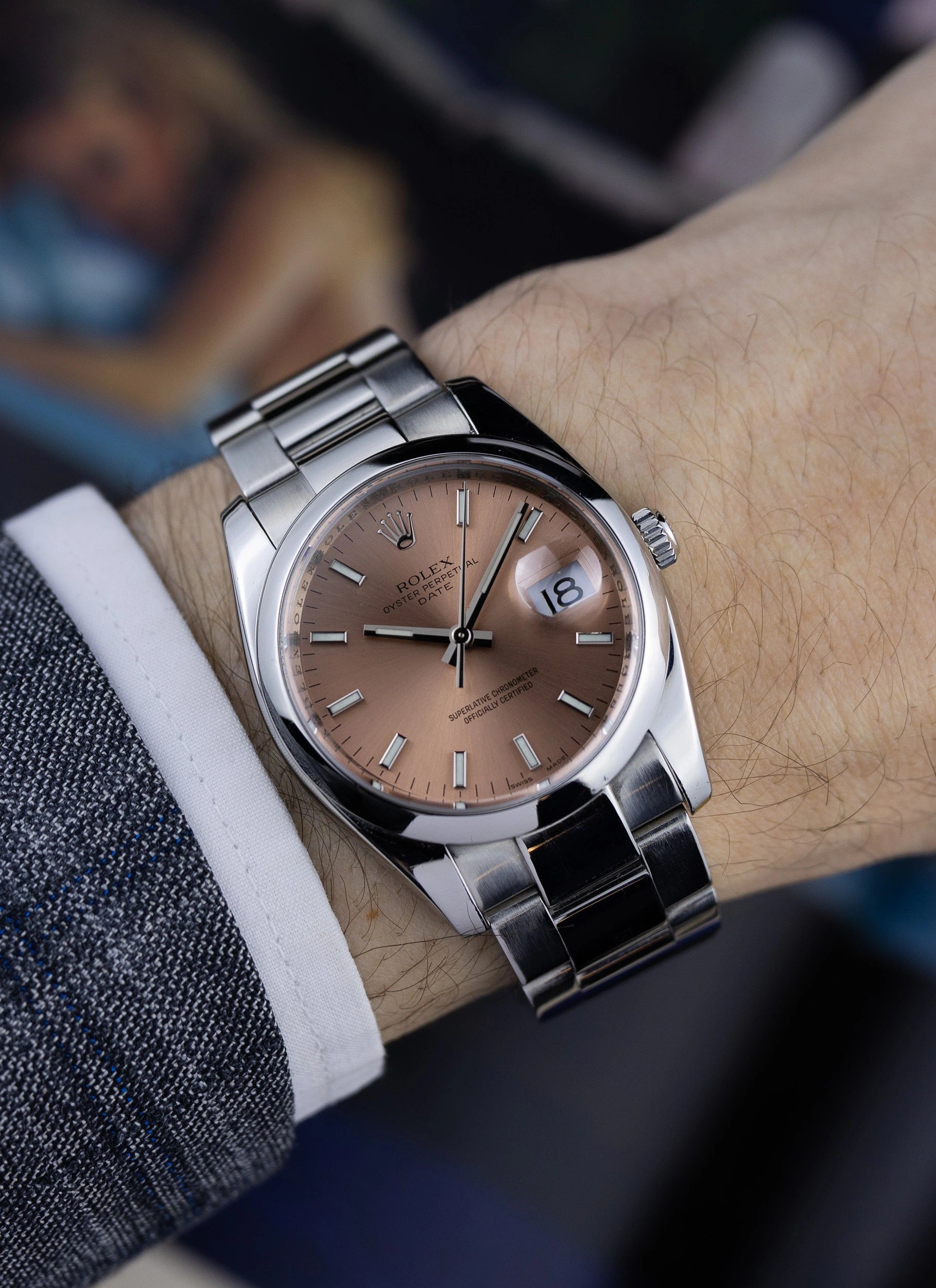 2007 Rolex Oyster Perpetual Date Salmon Dial 115200 Box