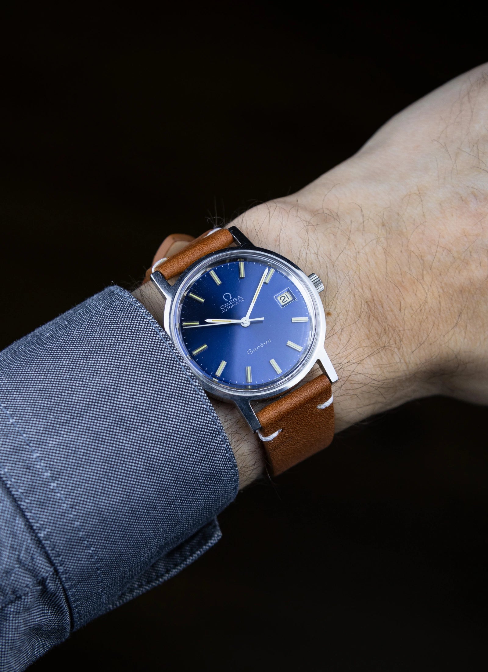 1970s Omega Geneve Blue Dial 166.0163 cal. 1012