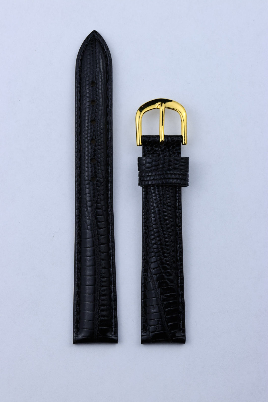 Pasek skórzany K.REDA czarny jaszczurka wypukła z przeszyciem (P064)