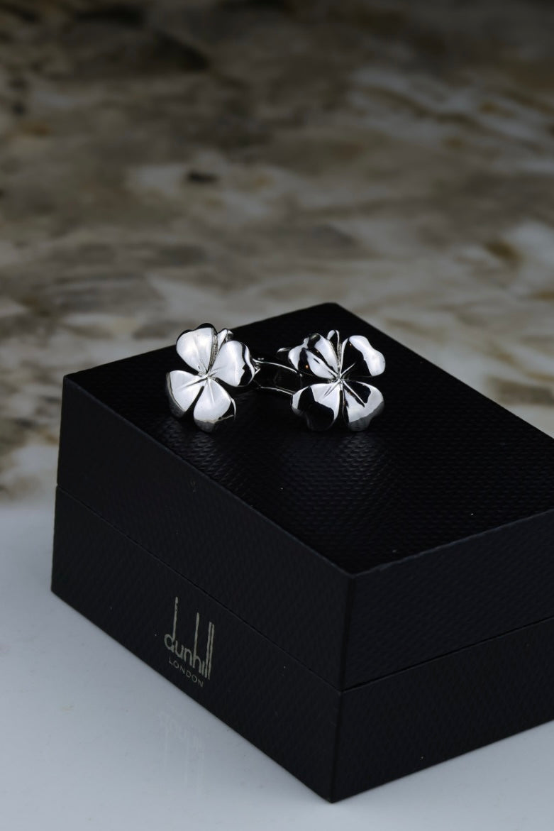 Dunhill – spinki do mankietów, stalowe z motywem koniczyny (S38)