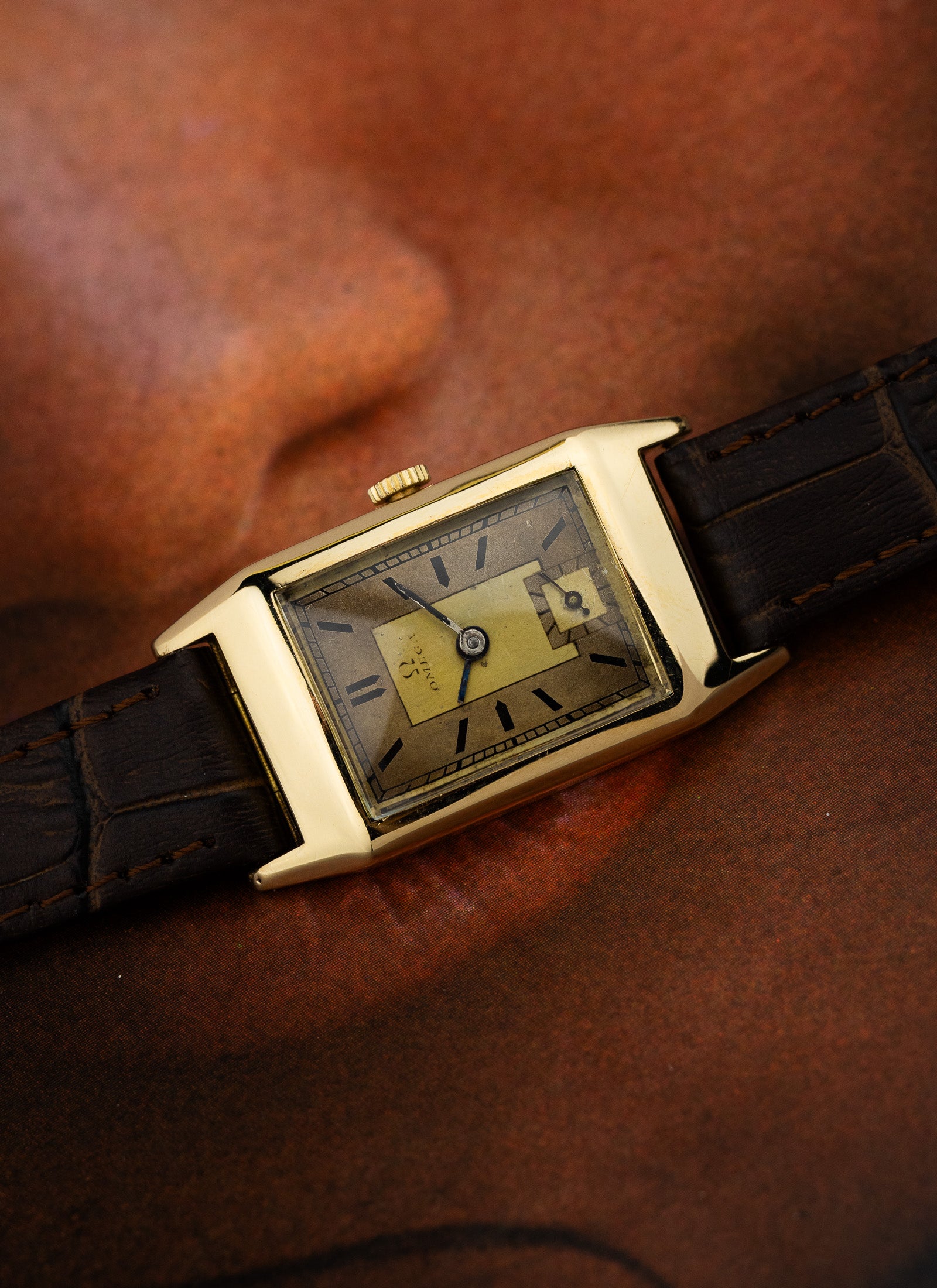 1940s 14K Omega Tank Art Deco Dial Serviced Box
