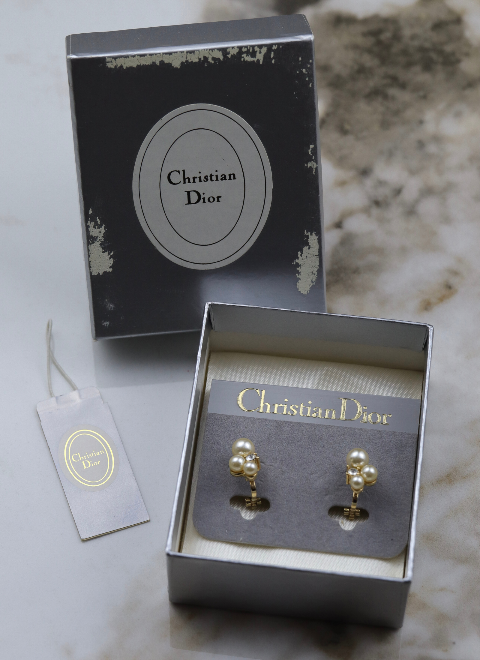 Christian Dior - klipsy z perełkami i cyrkoniami