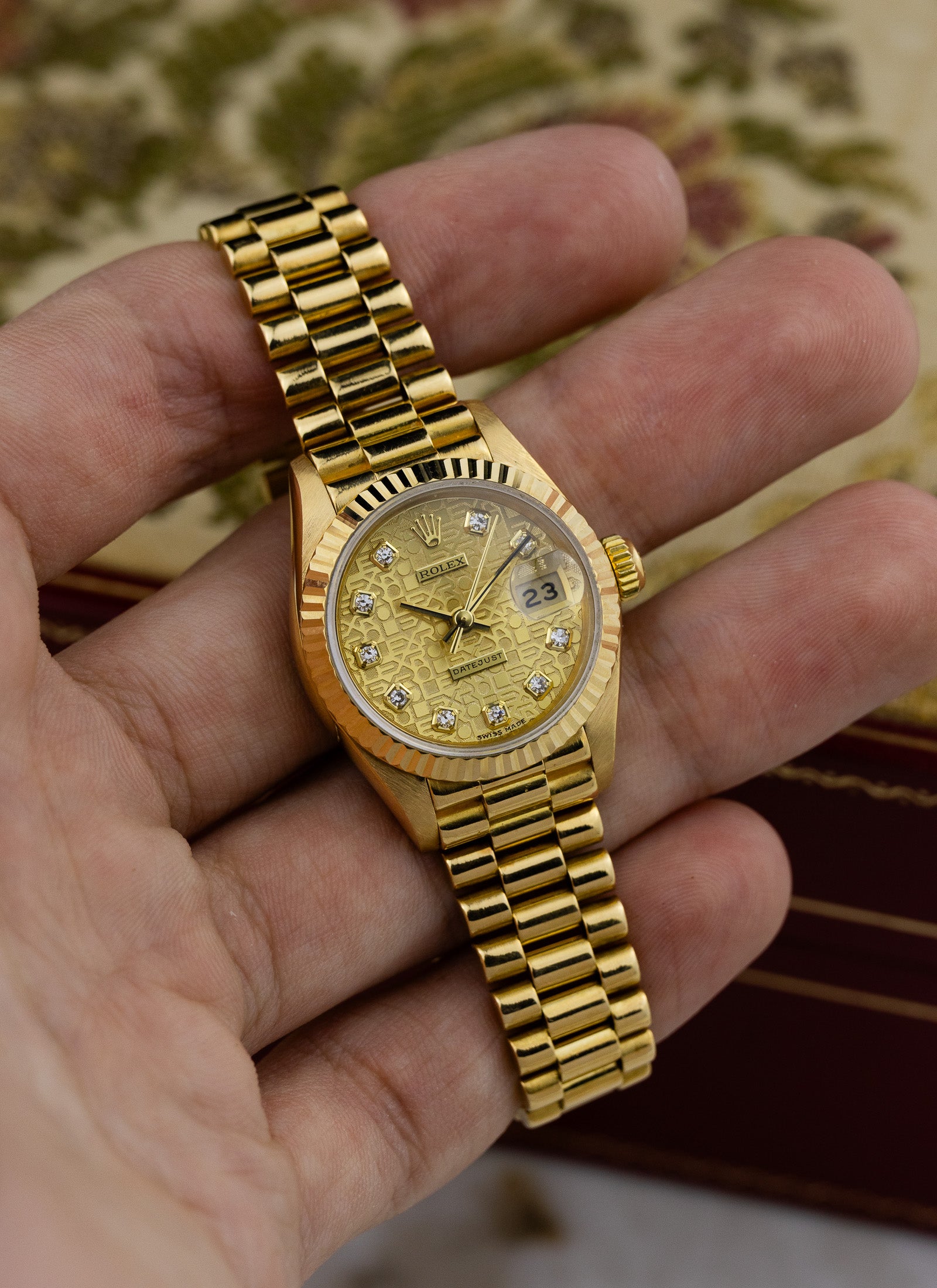 1987 18K Lady Rolex Datejust Diamonds Anniversary Dial 69178 Box