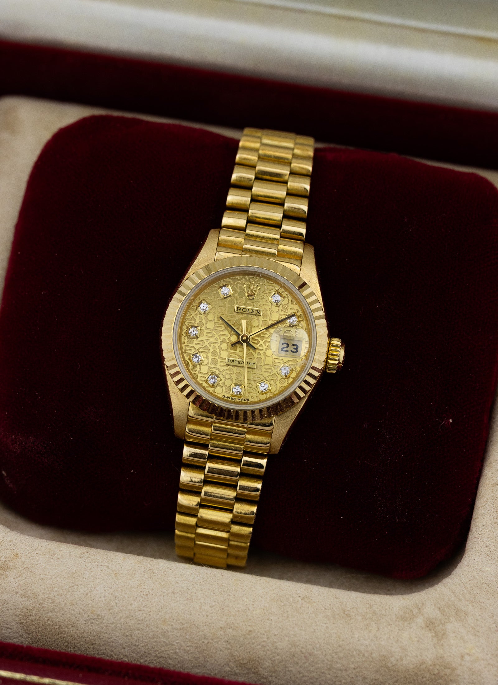 1987 18K Lady Rolex Datejust Diamonds Anniversary Dial 69178 Box