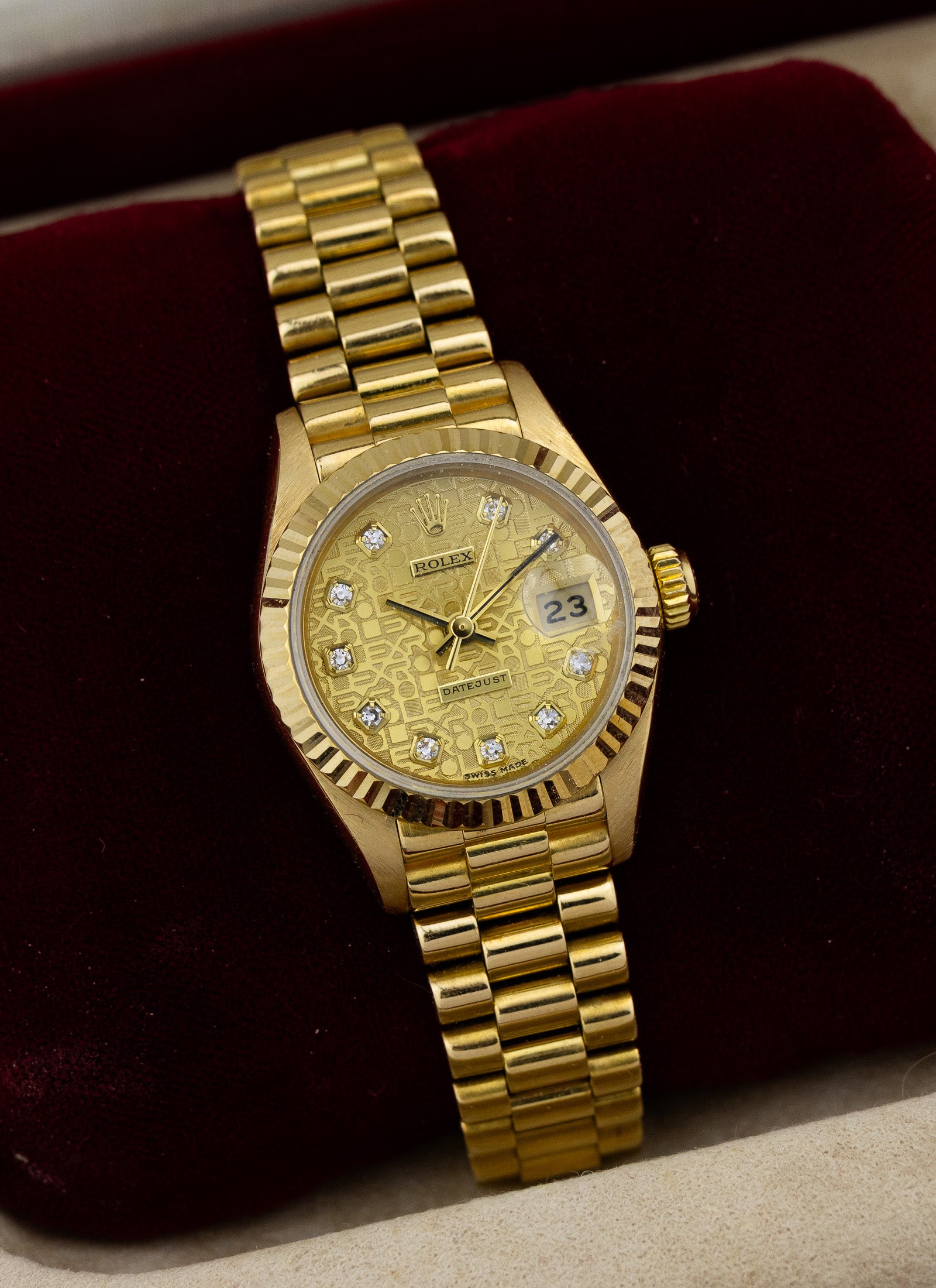 1987 18K Lady Rolex Datejust Diamonds Anniversary Dial 69178 Box