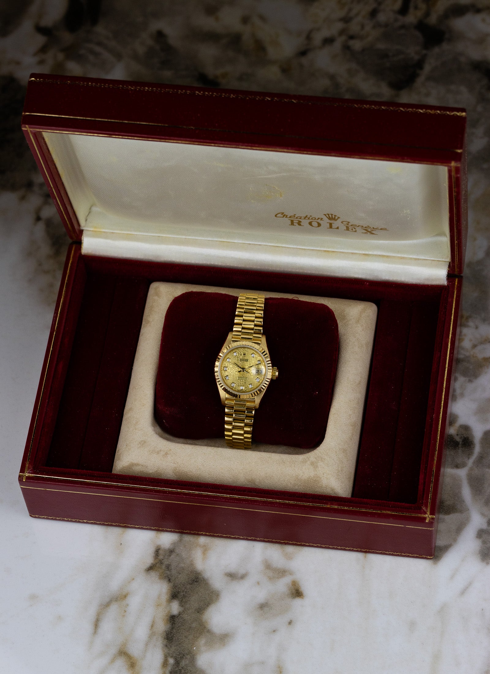 1987 18K Lady Rolex Datejust Diamonds Anniversary Dial 69178 Box