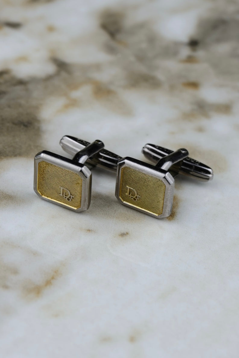 Christian Dior – stalowe spinki z pozłacanym wypełnieniem i logo (SP012)