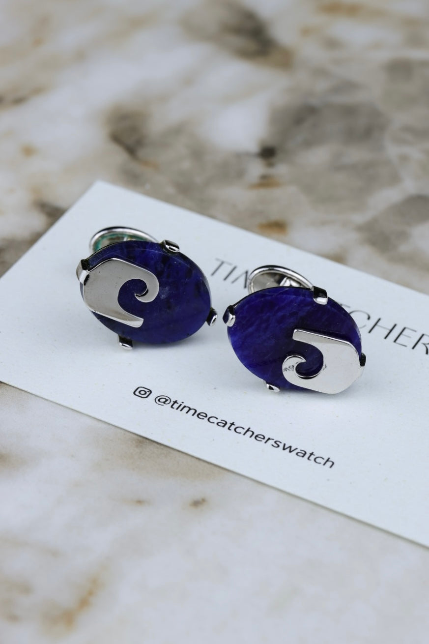 Pierre Cardin – stalowe spinki z niebieskim kamieniem a`la lapis lazuli (SP001)