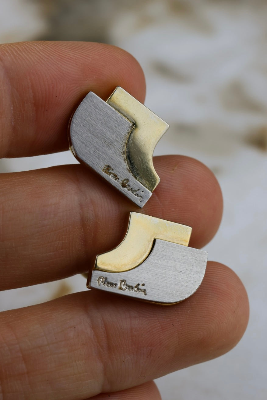 Pierre Cardin – stalowo-pozłacane spinki dwuczęściowe z napisem (SP023)