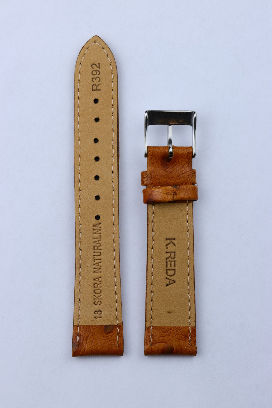 Pasek skórzany K.REDA jasny brąz struś wypukły z przeszyciem (P058)