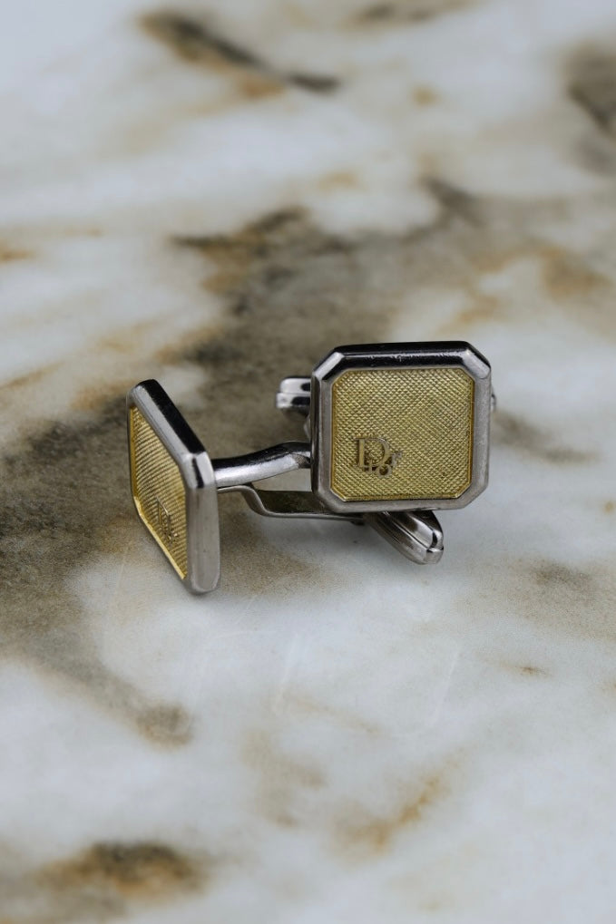 Christian Dior – stalowe spinki z pozłacanym wypełnieniem i logo (SP012)