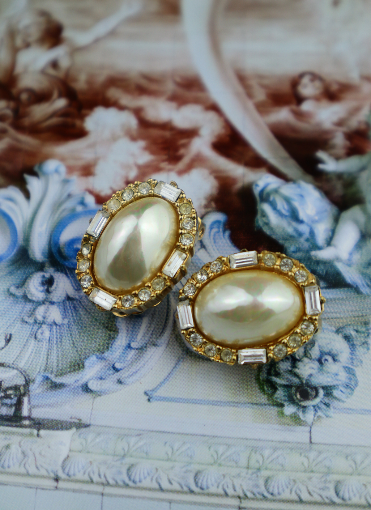 Christian Dior - klipsy z kryształkami i faux pearls