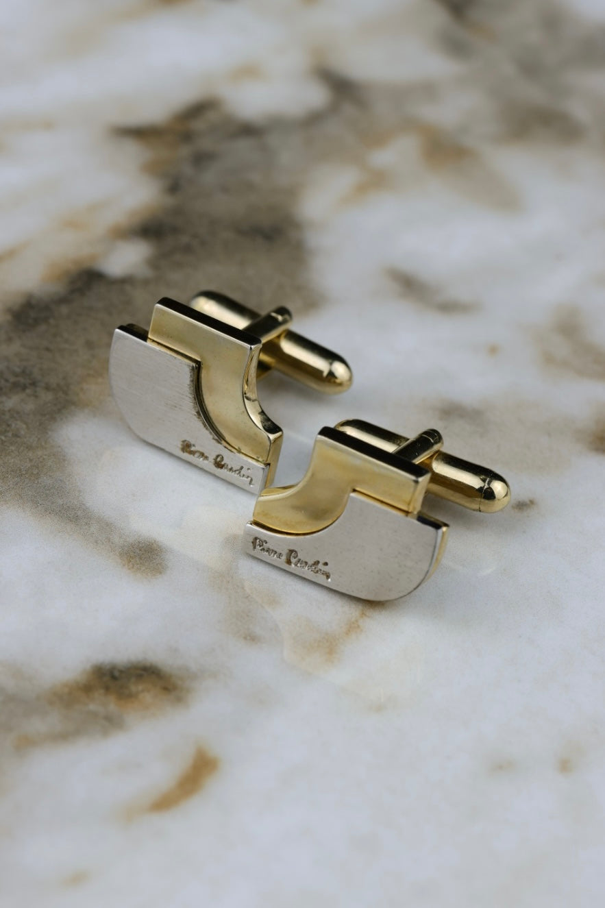 Pierre Cardin – stalowo-pozłacane spinki dwuczęściowe z napisem (SP023)