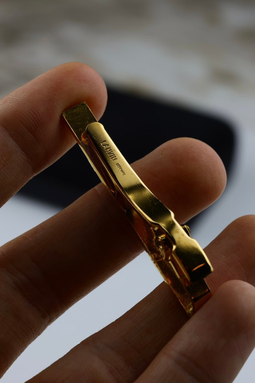 Lanvin – zestaw spinek do mankietów i krawata pozłacany z kamieniem a`la lapis lazuli (S48)