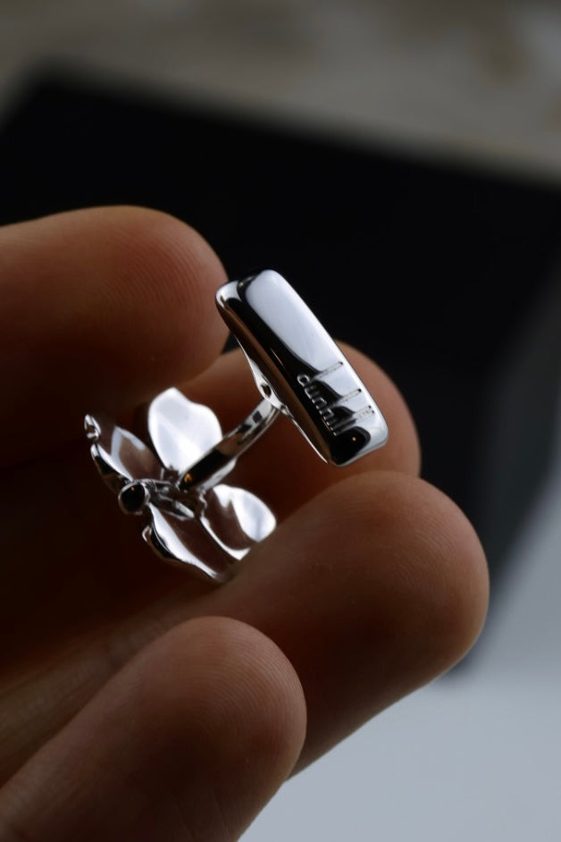 Dunhill – spinki do mankietów, stalowe z motywem koniczyny (S38)