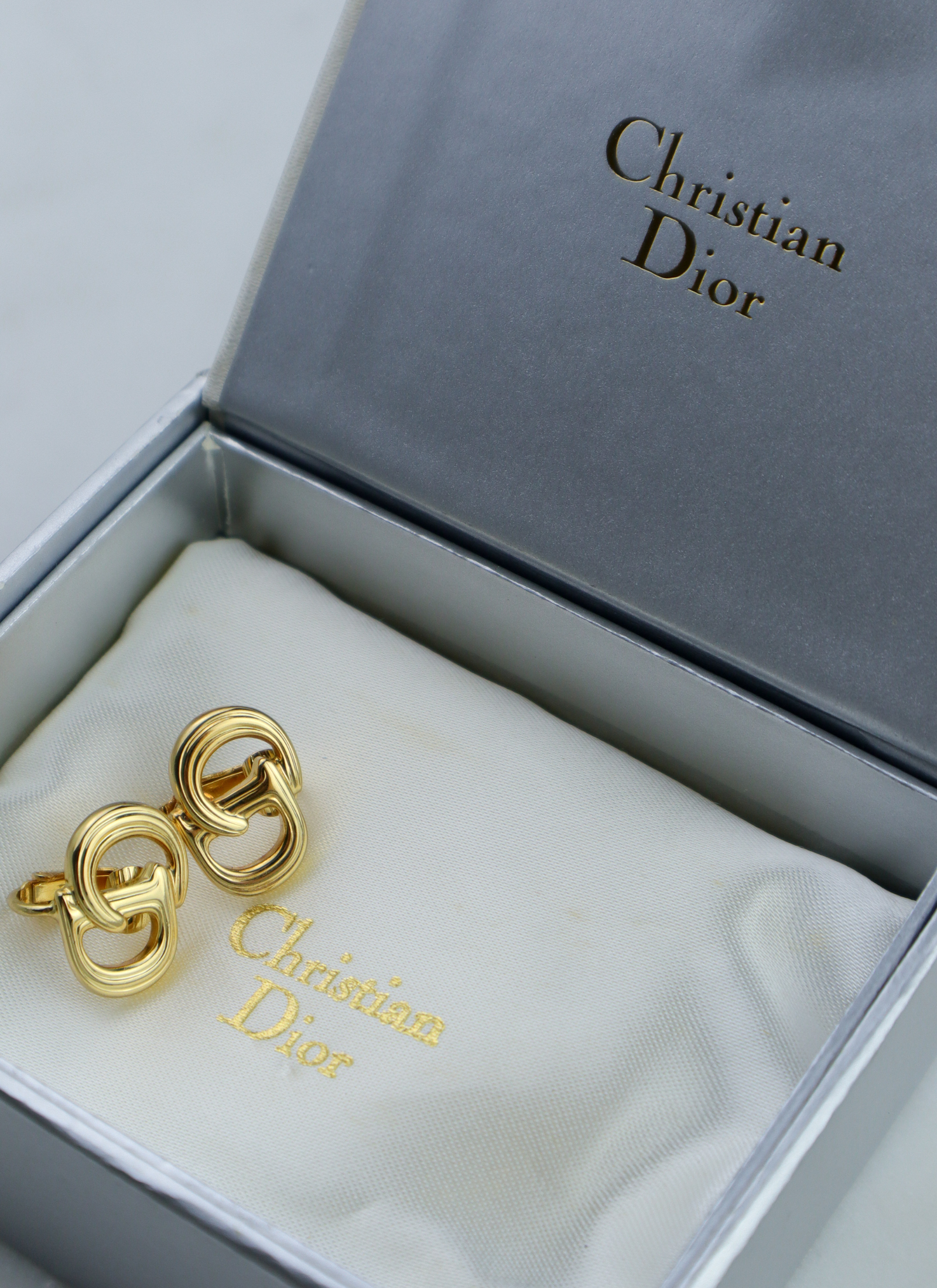Christian Dior - klipsy vintage ryflowane CD set z pudełkiem