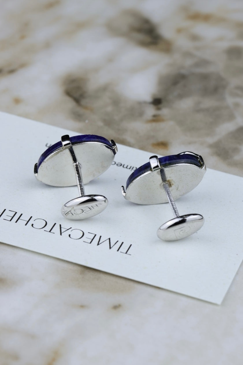 Pierre Cardin – stalowe spinki z niebieskim kamieniem a`la lapis lazuli (SP001)