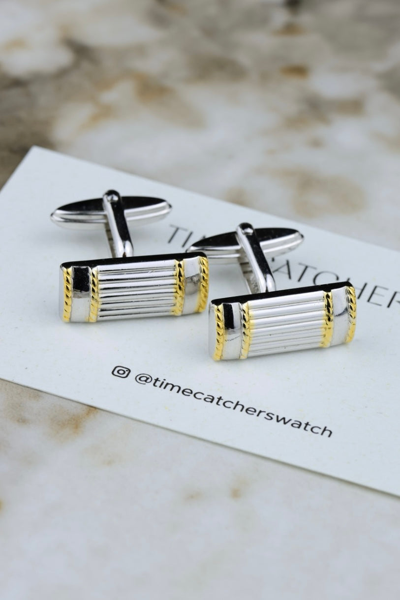 Nina Ricci – stalowe prostokątne spinki z pozłacanym akcentem (SP006)