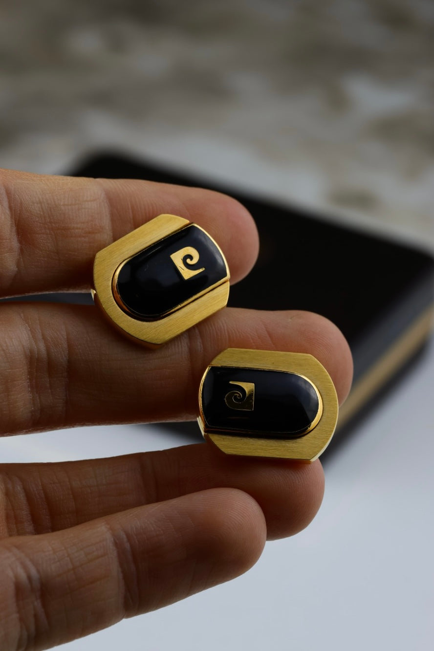 Pierre Cardin – spinki do mankietów złoto-czarne (S43)