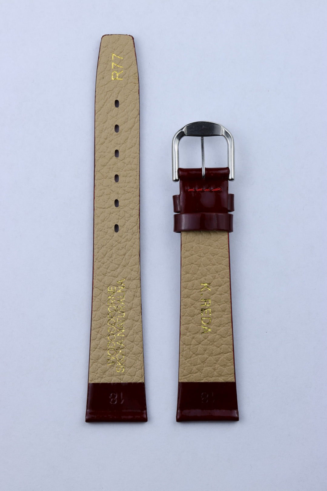 Pasek skórzany K.REDA bordowy lśniący połysk (P061)