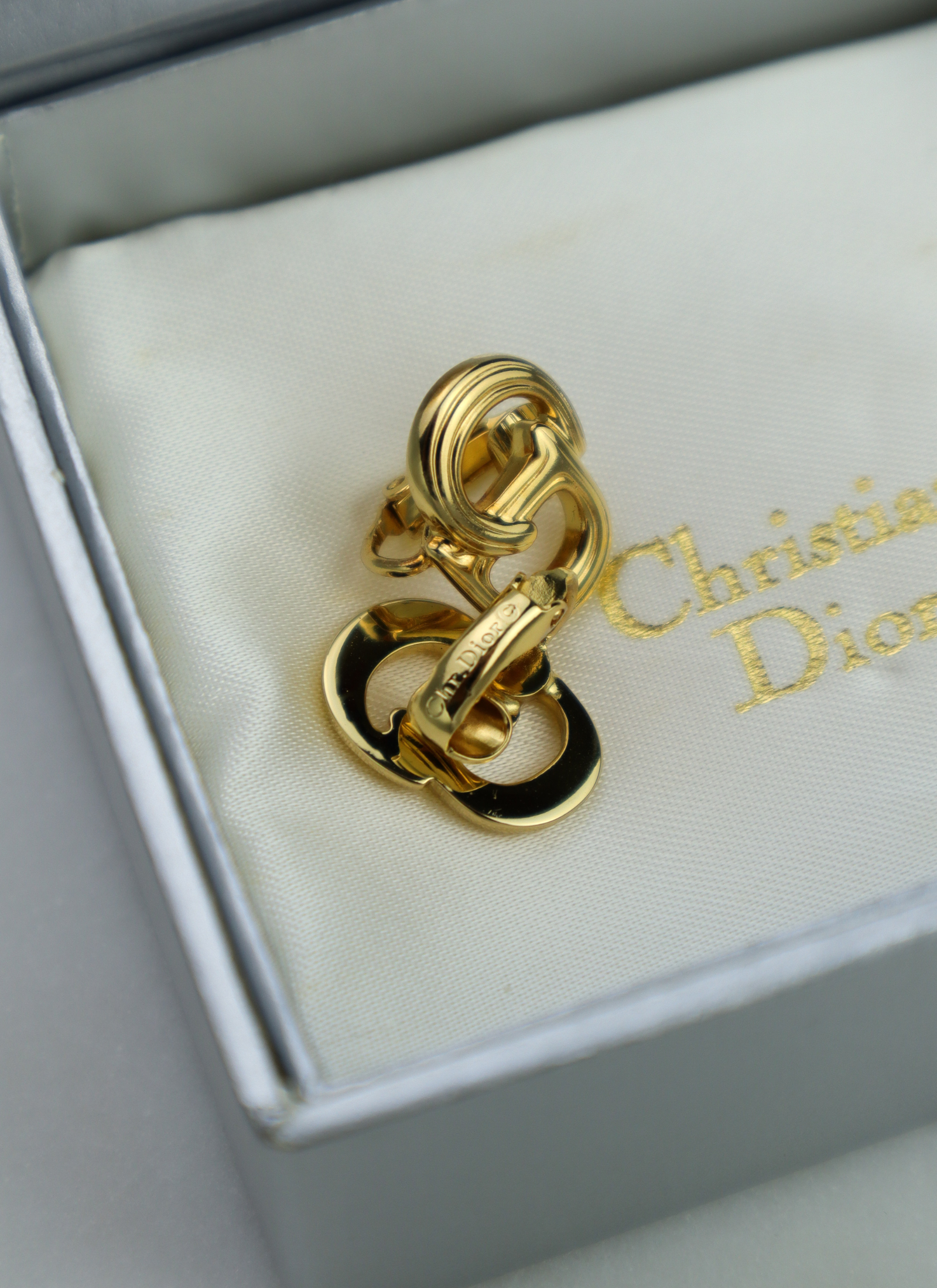 Christian Dior - klipsy vintage ryflowane CD set z pudełkiem