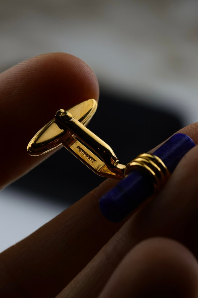 Lanvin – zestaw spinek do mankietów i krawata pozłacany z kamieniem a`la lapis lazuli (S48)