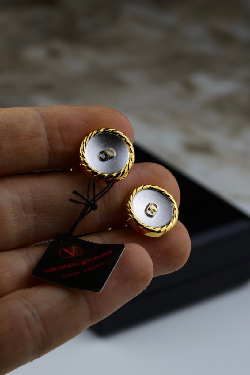 Valentino Garavani – zestaw spinki do mankietów i spinka do krawata, srebrno-złoty kolor (S26)