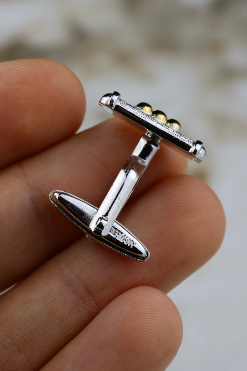 Christian Dior – stalowe spinki z pozłacanym motywem pergaminu (SP015)