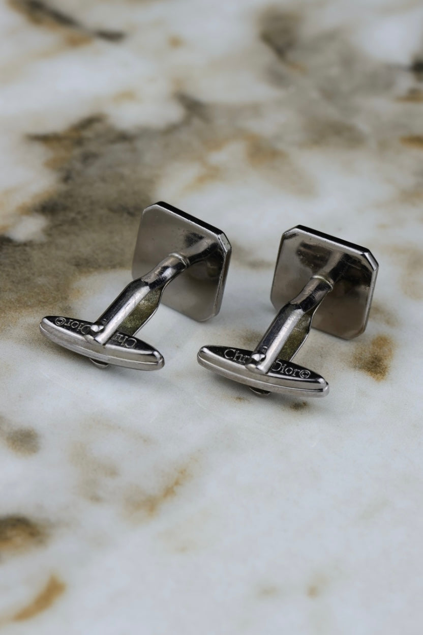 Christian Dior – stalowe spinki z pozłacanym wypełnieniem i logo (SP012)