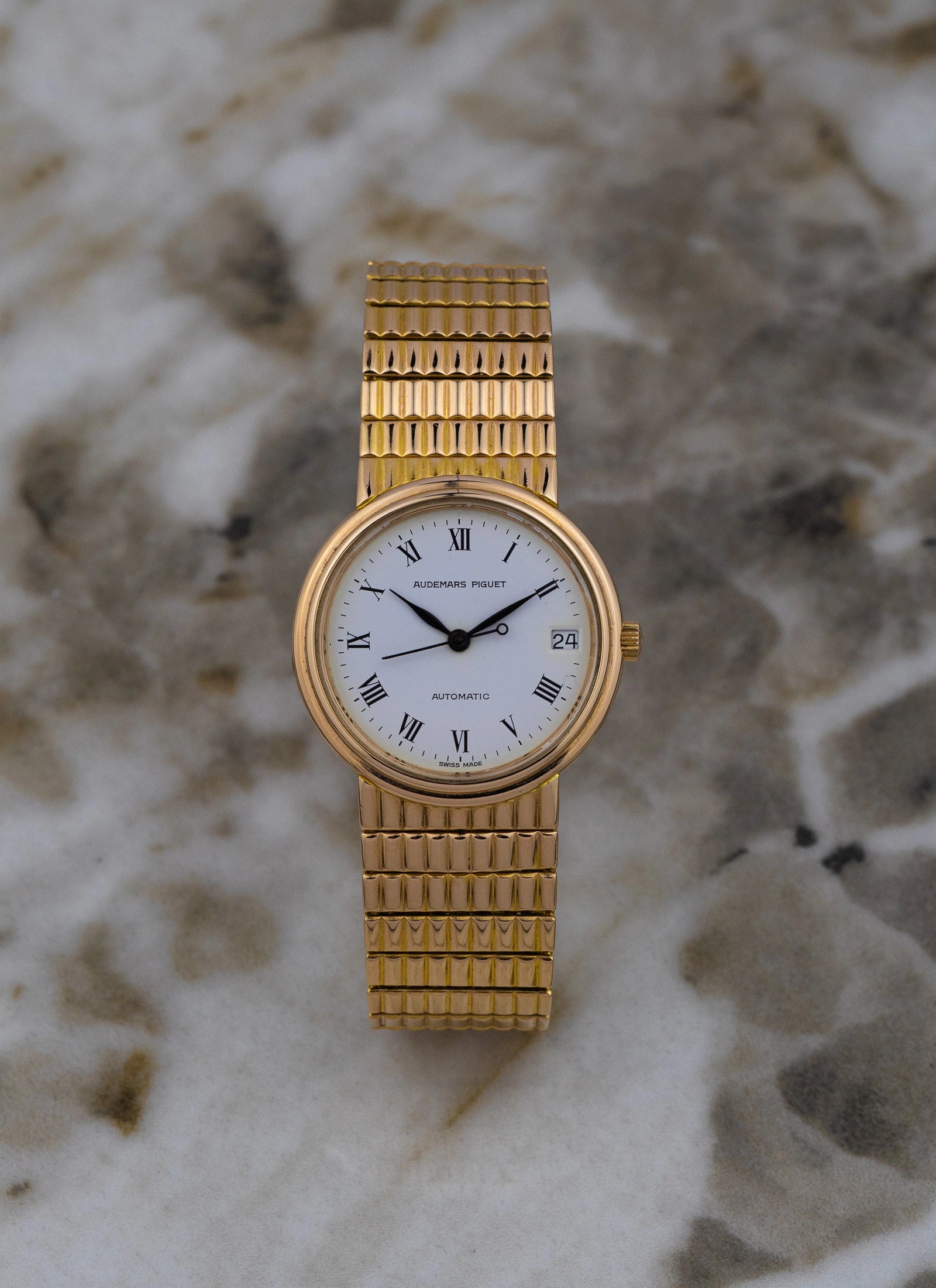 1990 18K Audemars Piguet Roman Dial 14405 Full Set