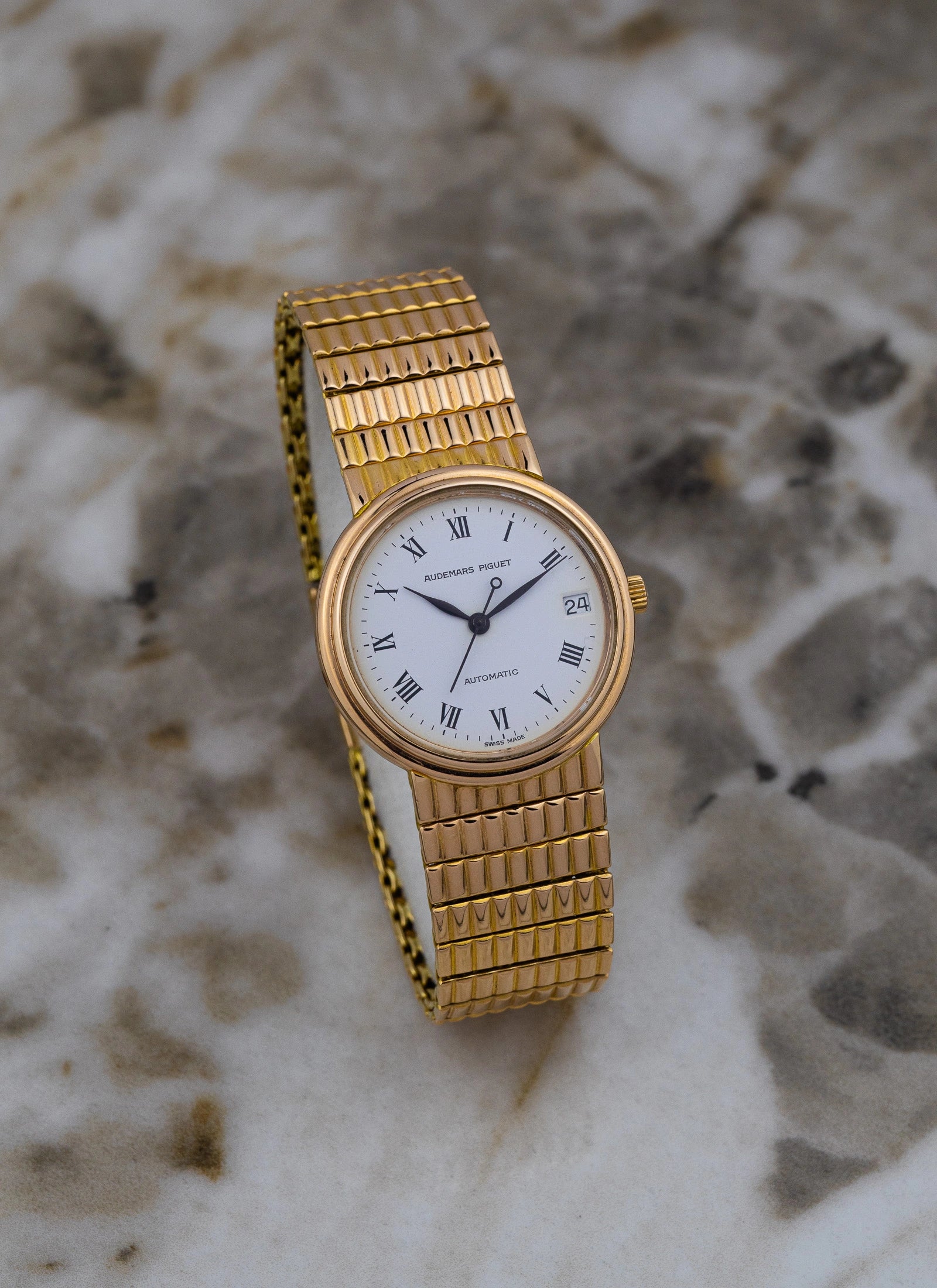 1990 18K Audemars Piguet Roman Dial 14405 Full Set