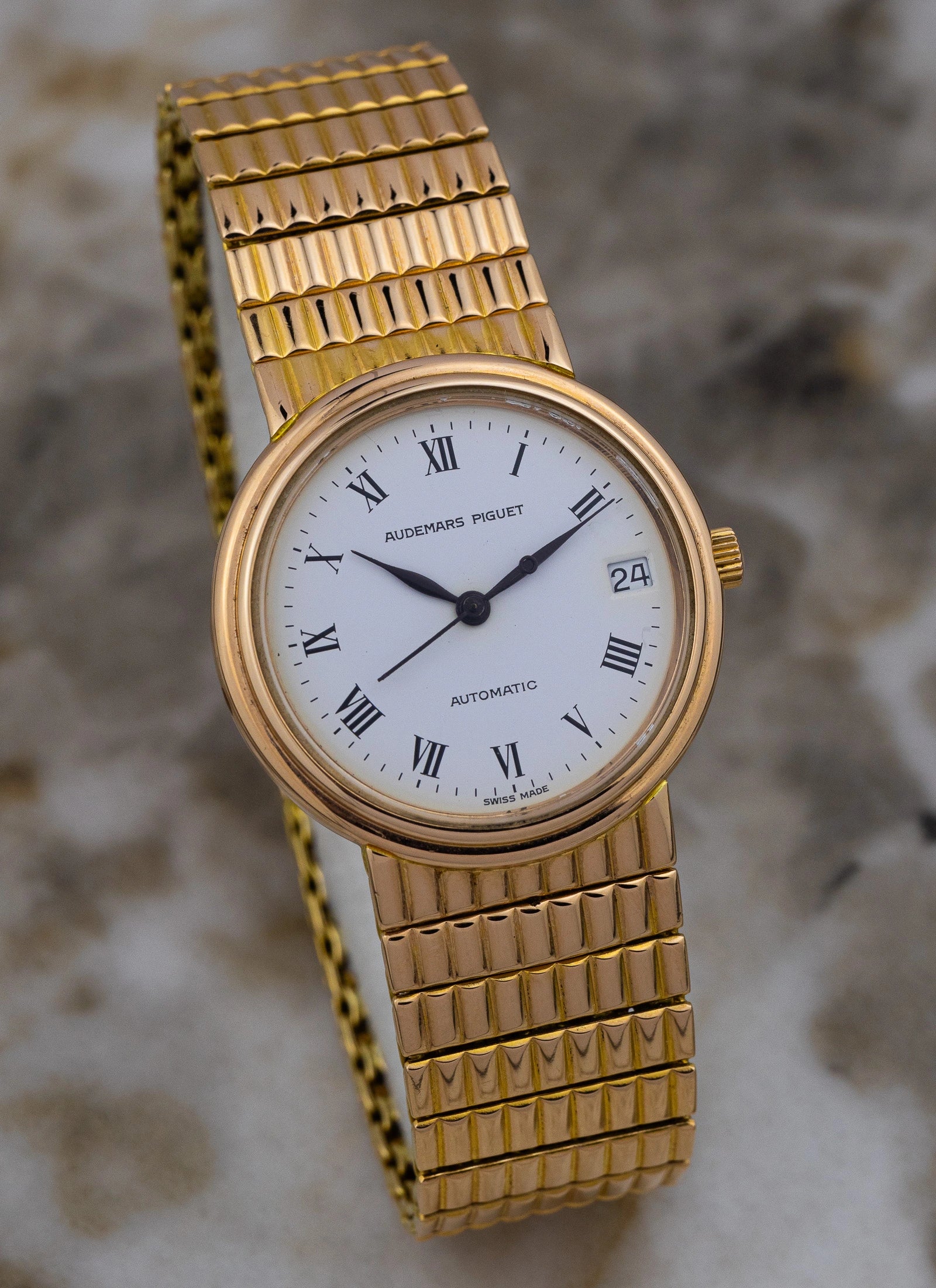 1990 18K Audemars Piguet Roman Dial 14405 Full Set
