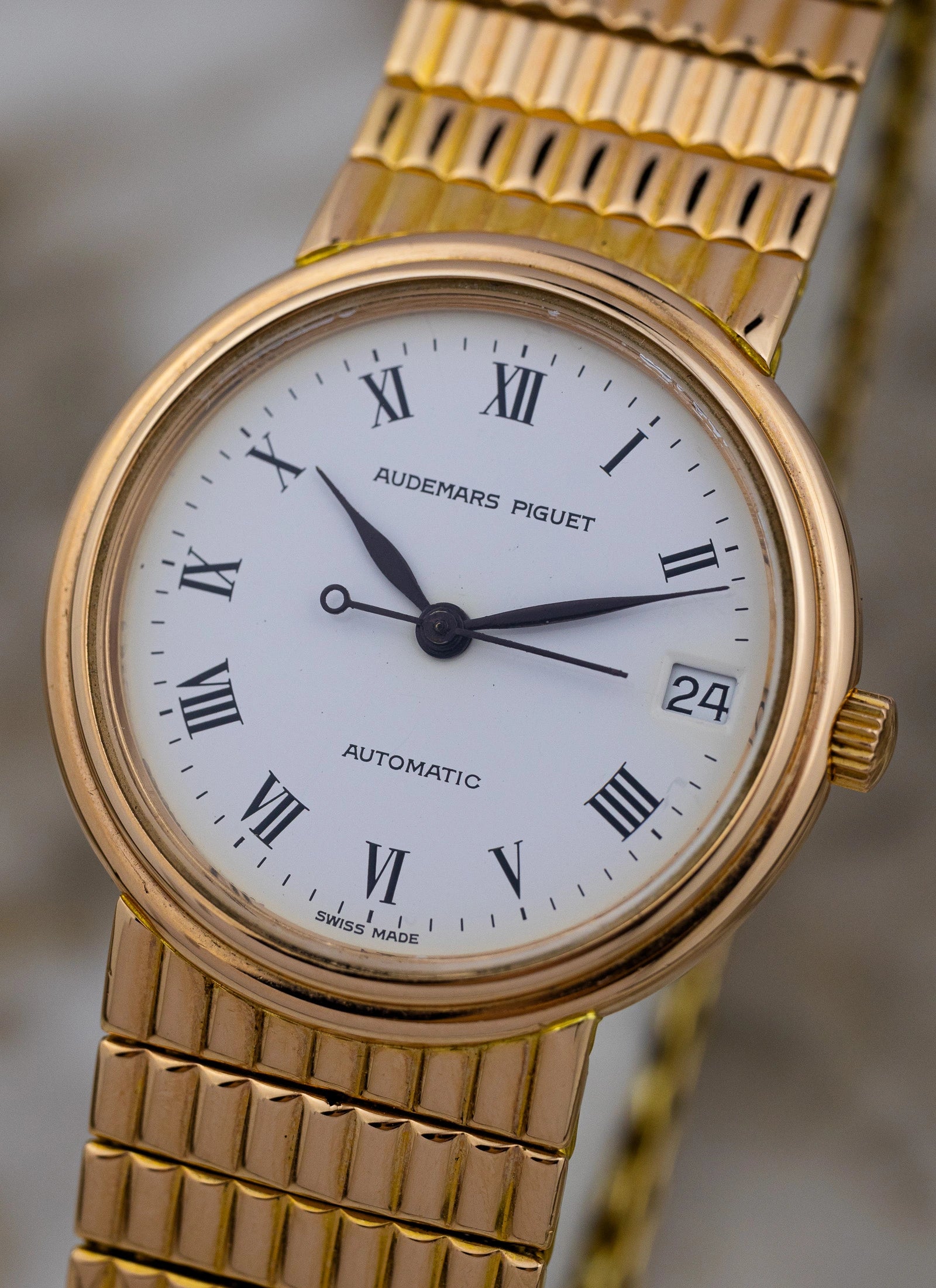 1990 18K Audemars Piguet Roman Dial 14405 Full Set