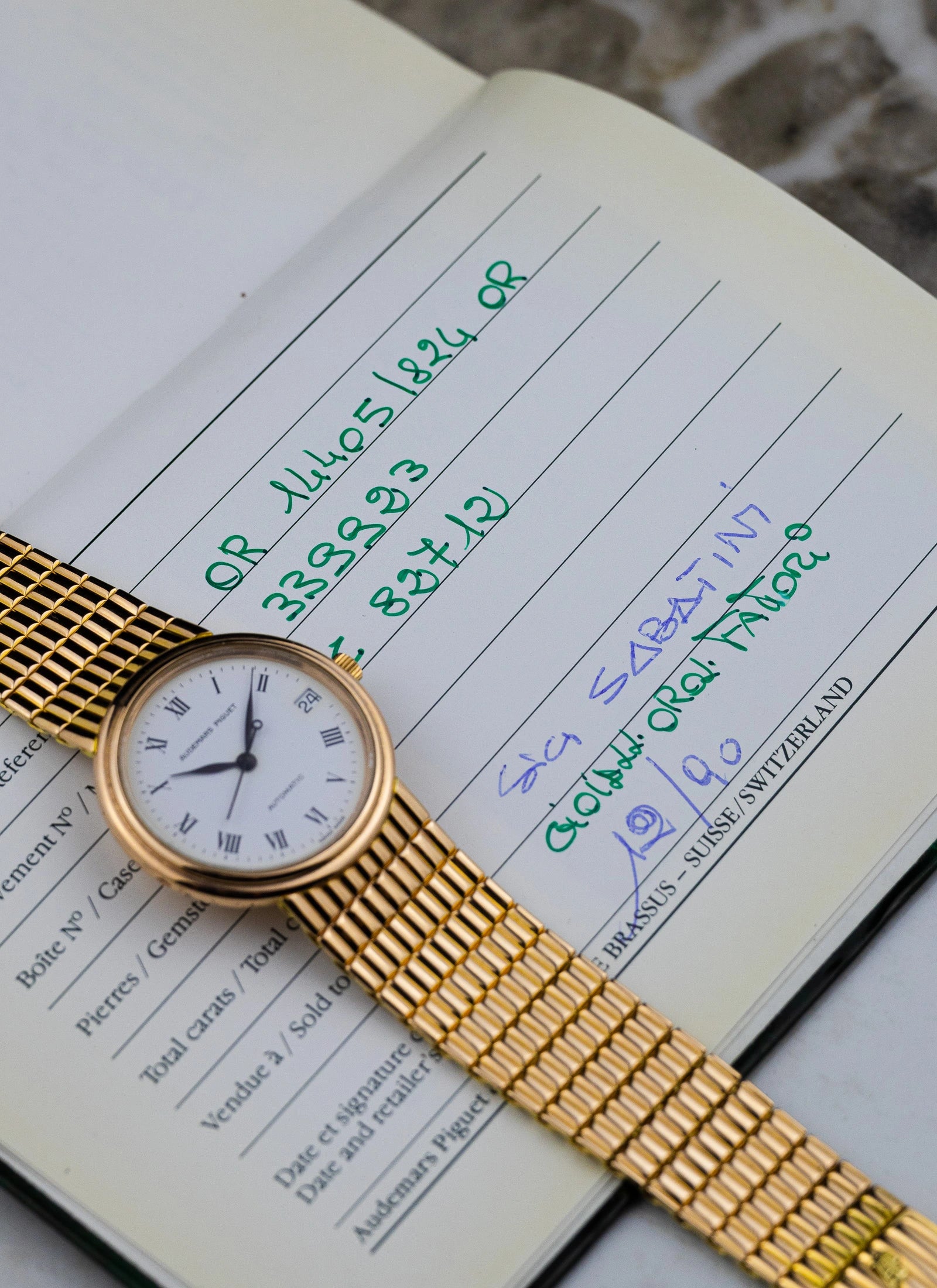 1990 18K Audemars Piguet Roman Dial 14405 Full Set