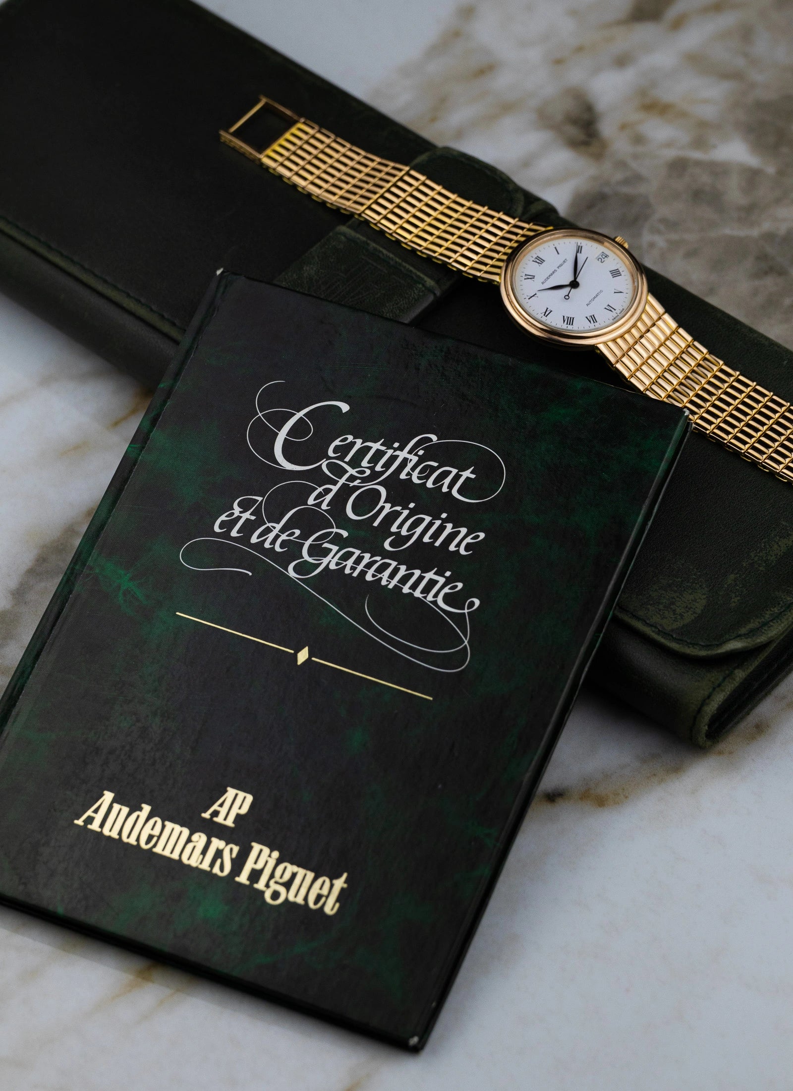 1990 18K Audemars Piguet Roman Dial 14405 Full Set