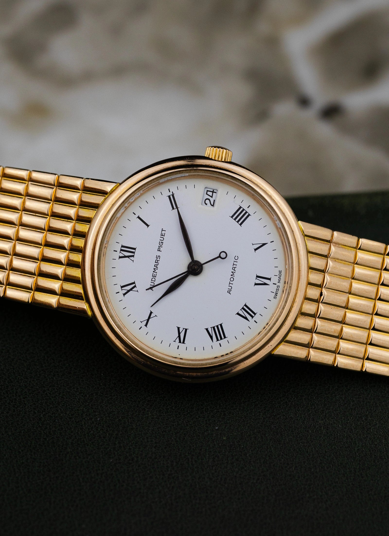 1990 18K Audemars Piguet Roman Dial 14405 Full Set