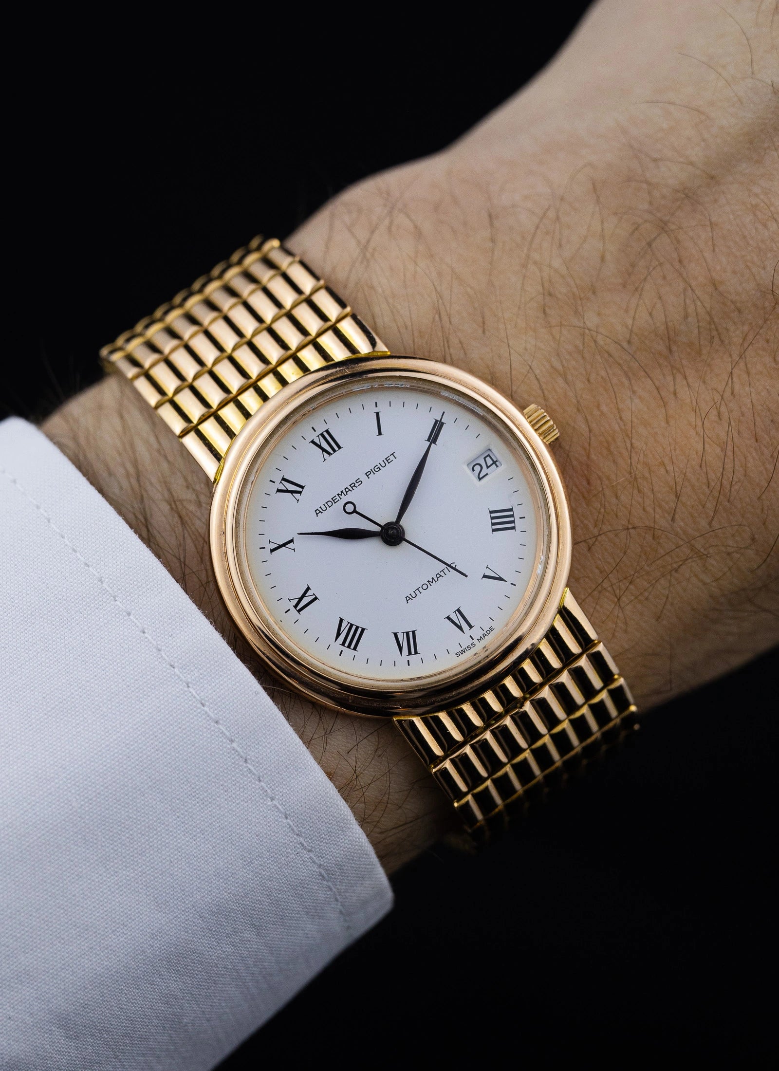 1990 18K Audemars Piguet Roman Dial 14405 Full Set