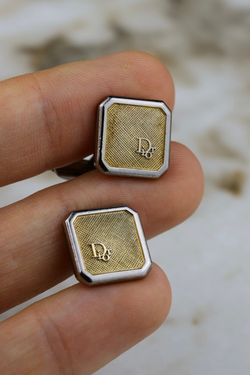 Christian Dior – stalowe spinki z pozłacanym wypełnieniem i logo (SP012)
