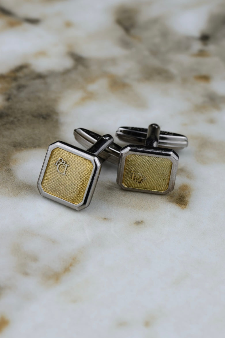 Christian Dior – stalowe spinki z pozłacanym wypełnieniem i logo (SP012)