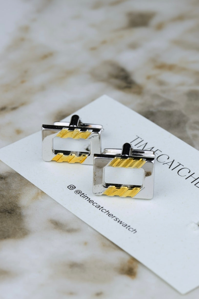 Lanvin – stalowo prostokątne spinki z pozłacanym akcentem (SP003)