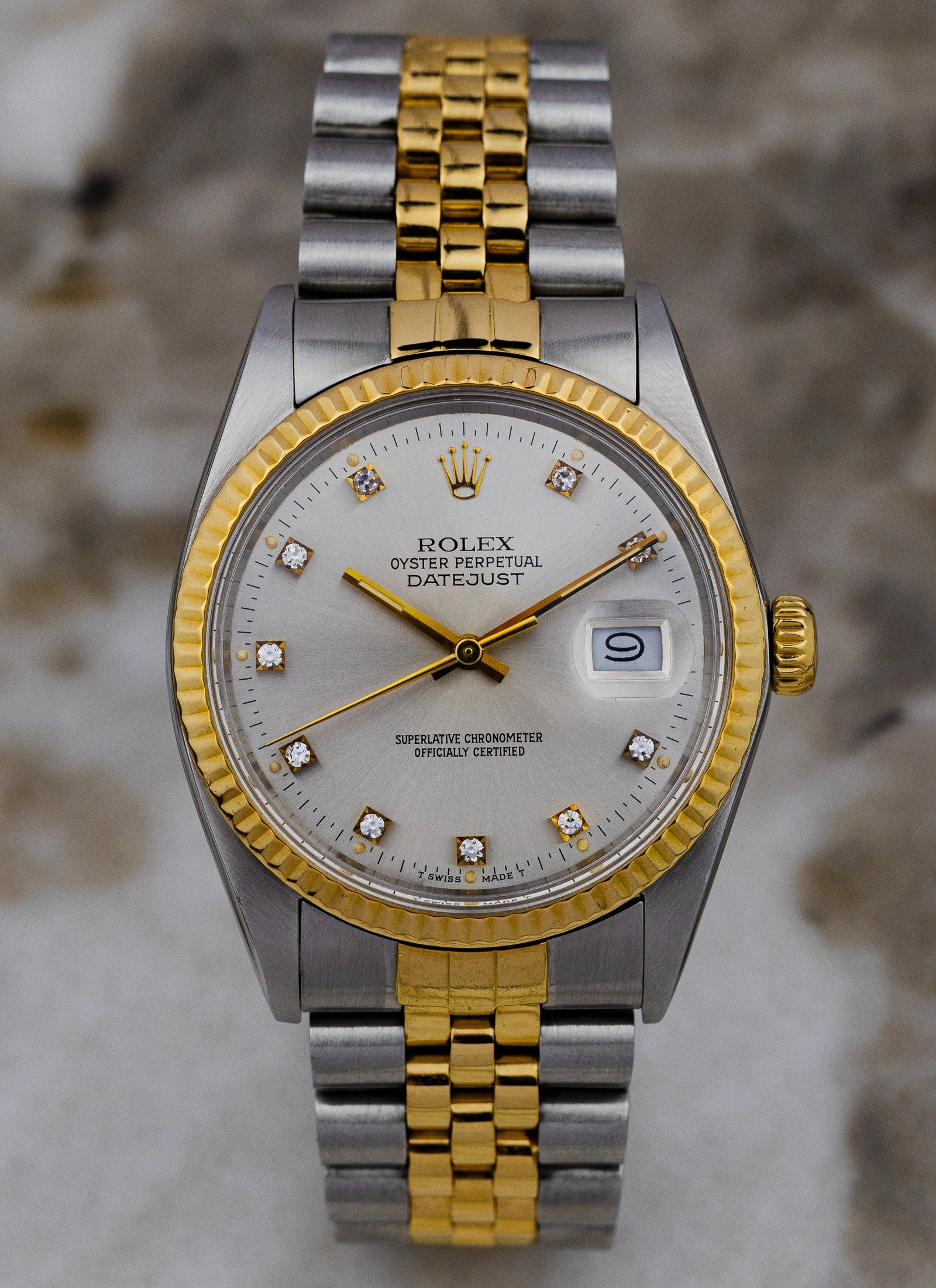 1985 Rolex Datejust Silver Diamond Dial 16013 Box