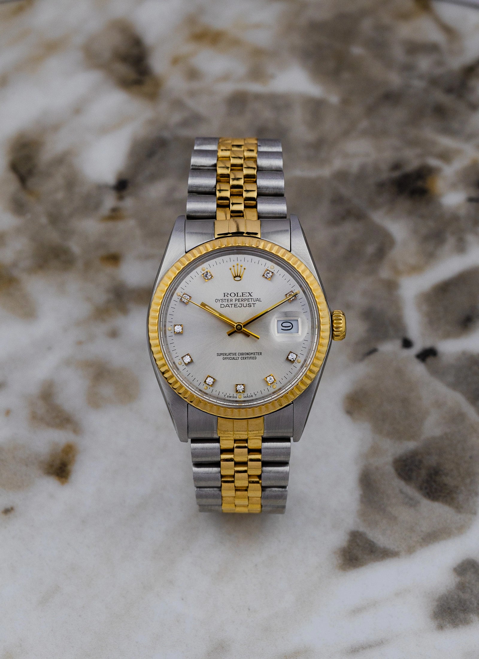 1985 Rolex Datejust Silver Diamond Dial 16013 Box
