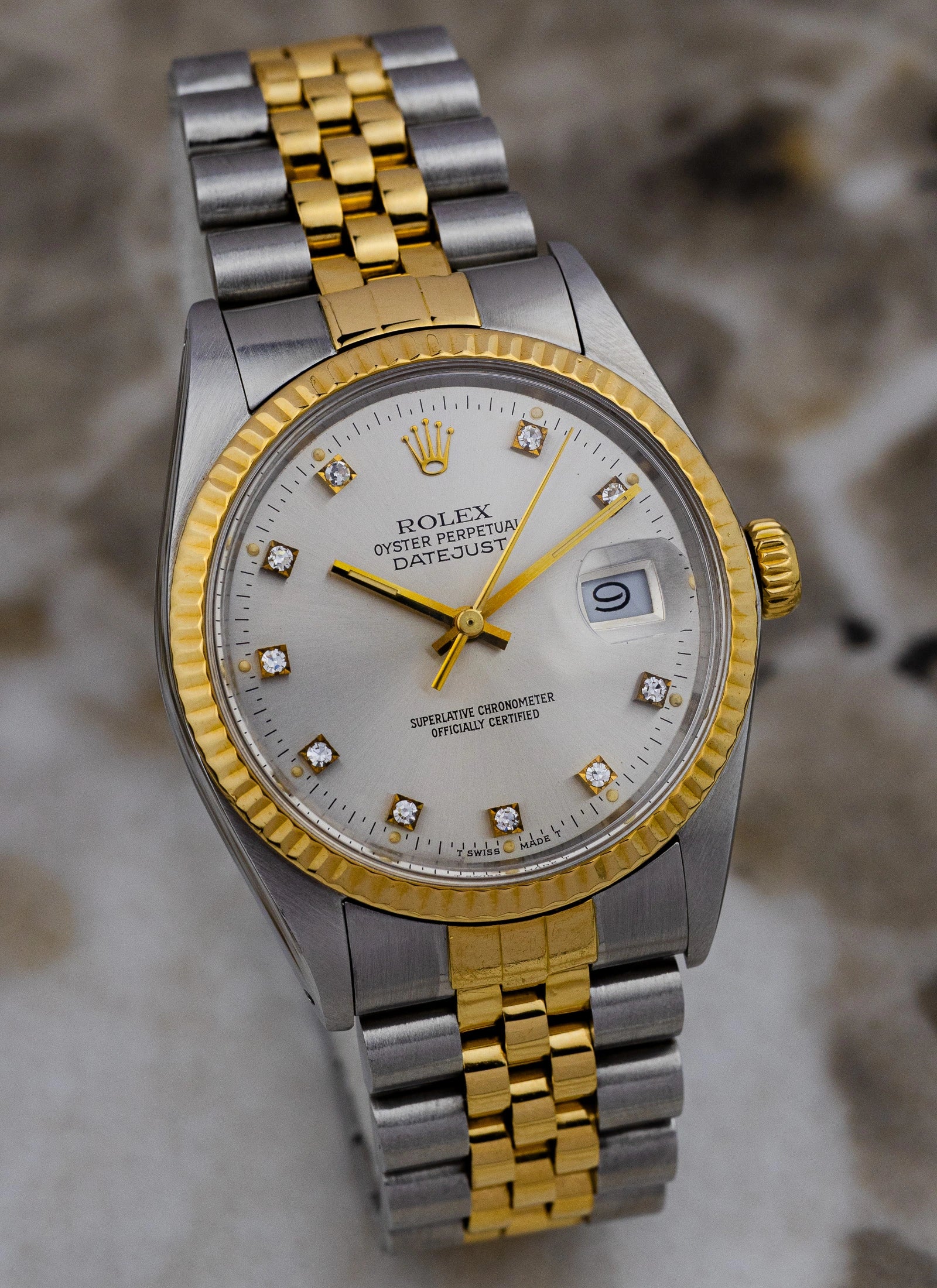 1985 Rolex Datejust Silver Diamond Dial 16013 Box