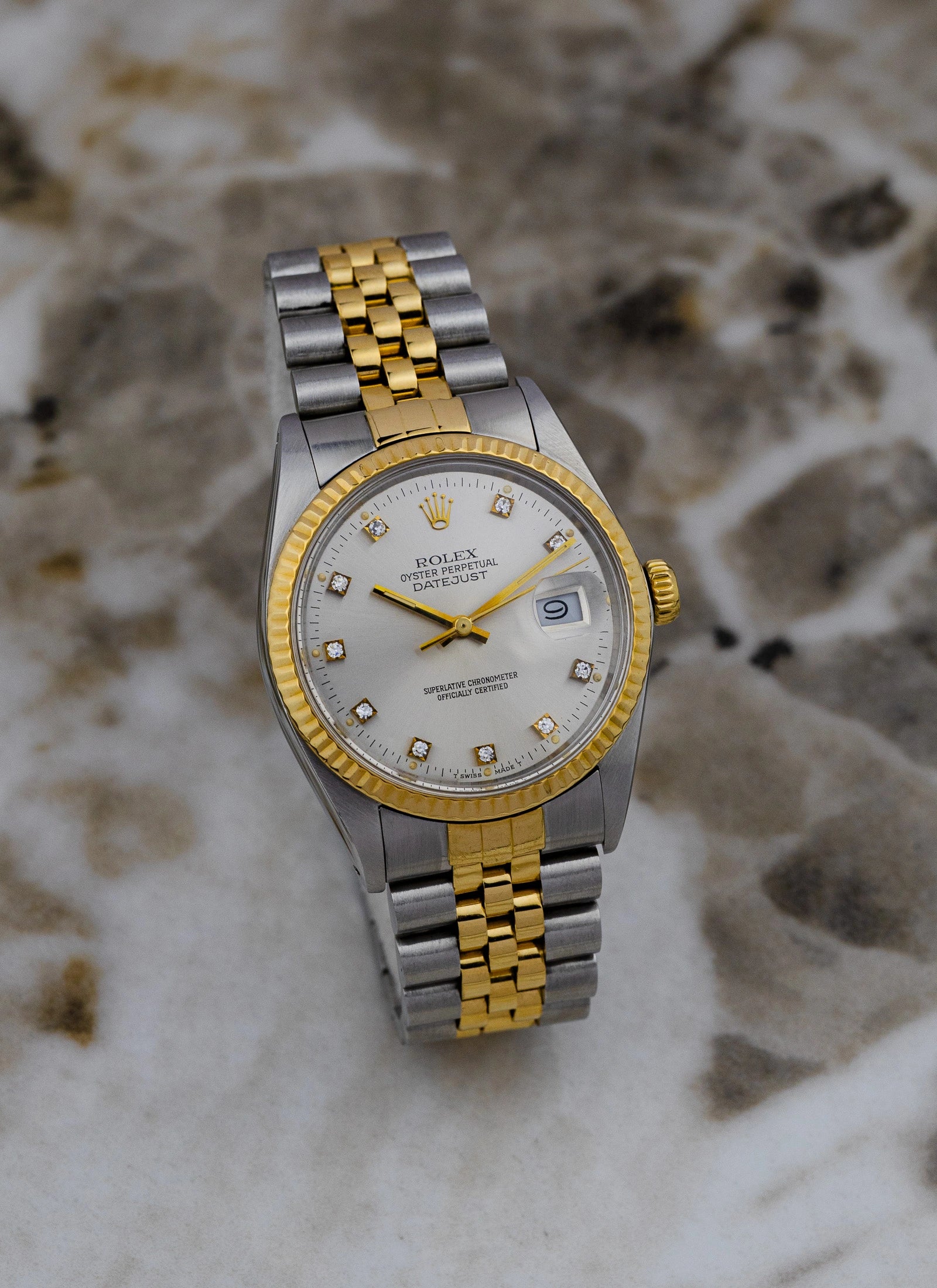 1985 Rolex Datejust Silver Diamond Dial 16013 Box