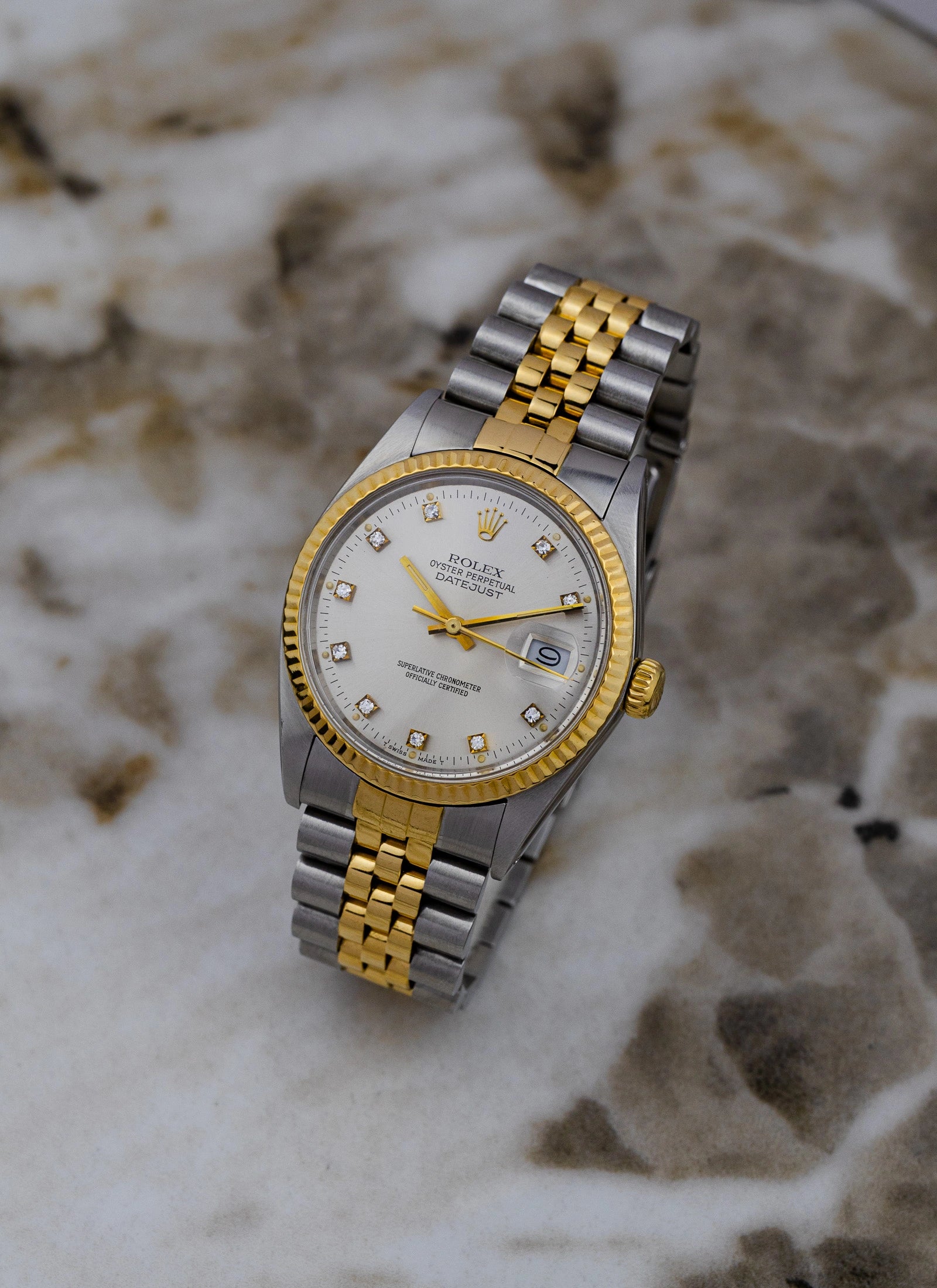 1985 Rolex Datejust Silver Diamond Dial 16013 Box