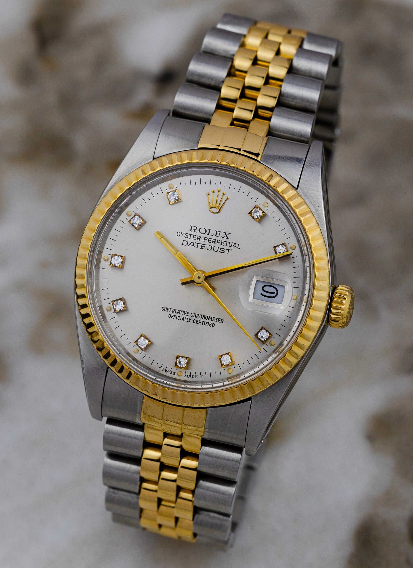 1985 Rolex Datejust Silver Diamond Dial 16013 Box