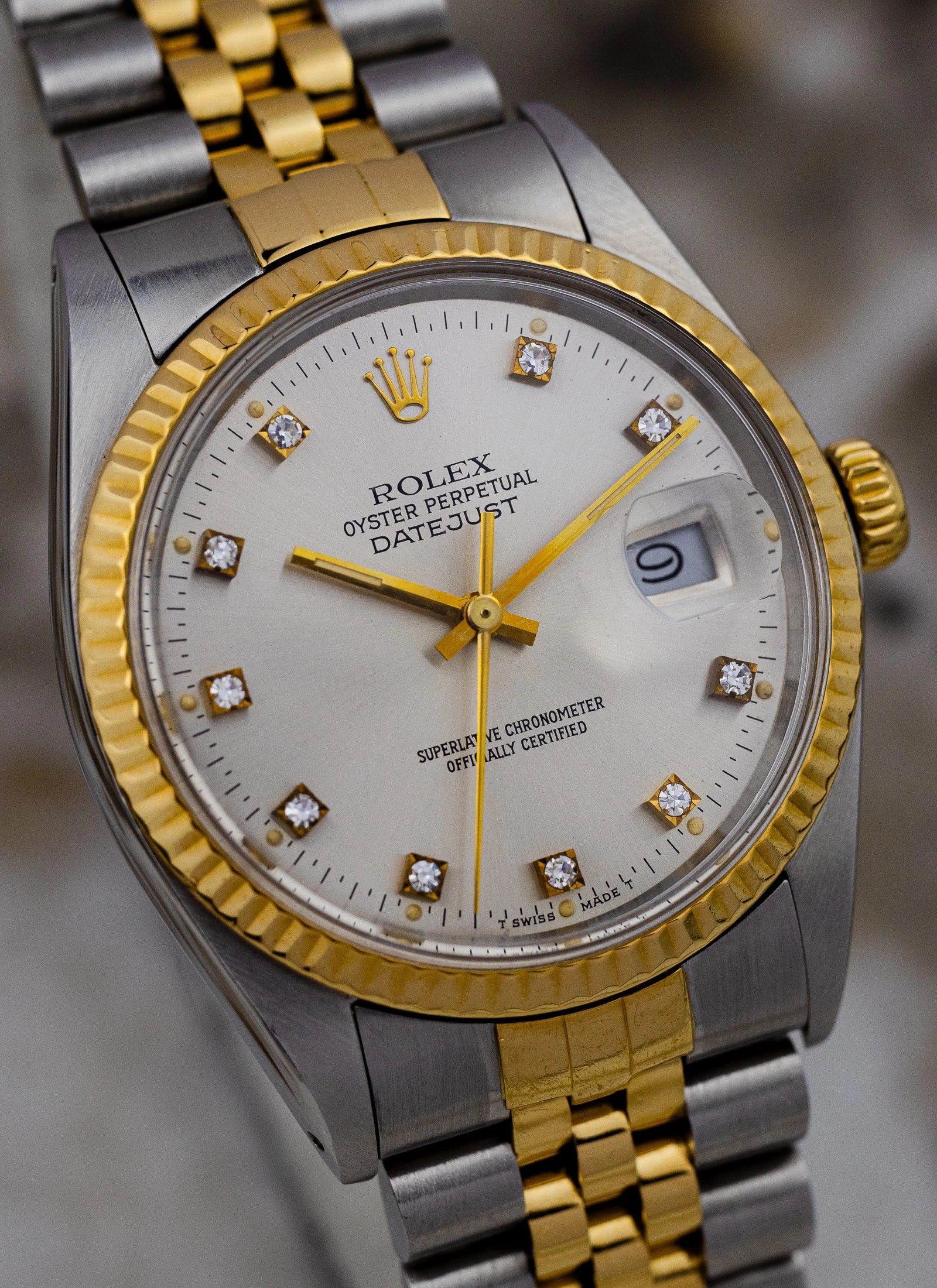 1985 Rolex Datejust Silver Diamond Dial 16013 Box